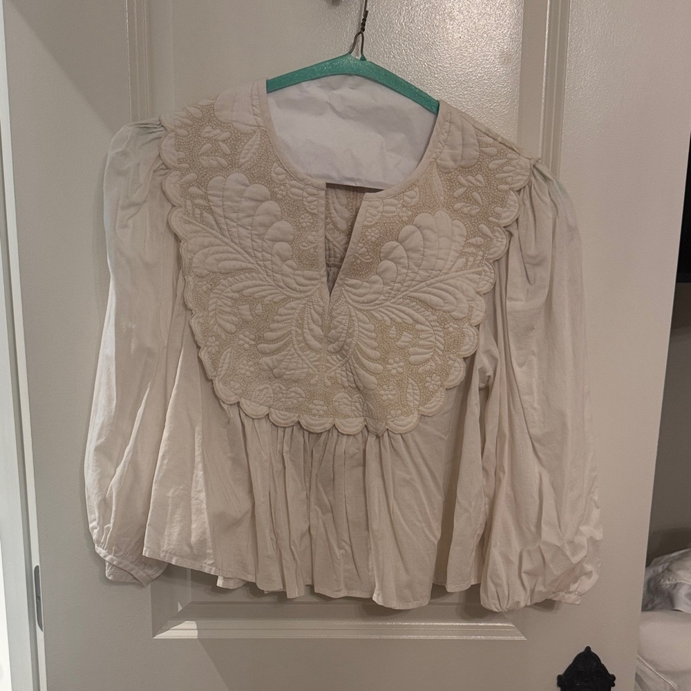 Chic Cream Embroidered Blouse